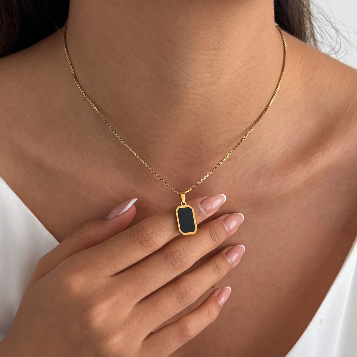 Black & Gold Square Pendant Necklace