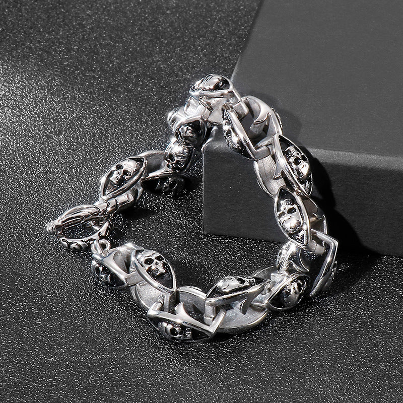 Rock Hip-Hop Style Stainless Steel – Double-Layer Skull Men's Bracelet
