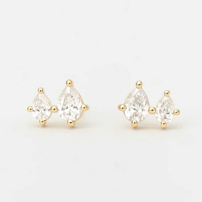 S925 Sterling Silver Water Drop Zircon Stud Earrings, Sense Commuter Zircon