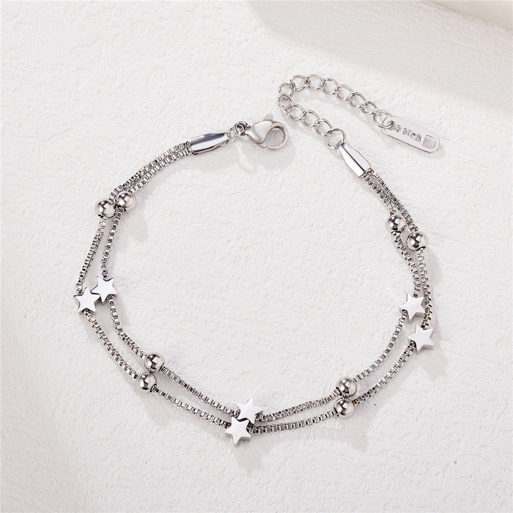 Planderful Titanium Steel Bracelet With Double Star Beads For Women Everyday Genie Statement Jewelry