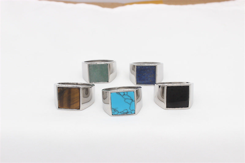 Planderful Everyday Genie Titanium Steel Ring For Men Unisex With Square Stone Statement