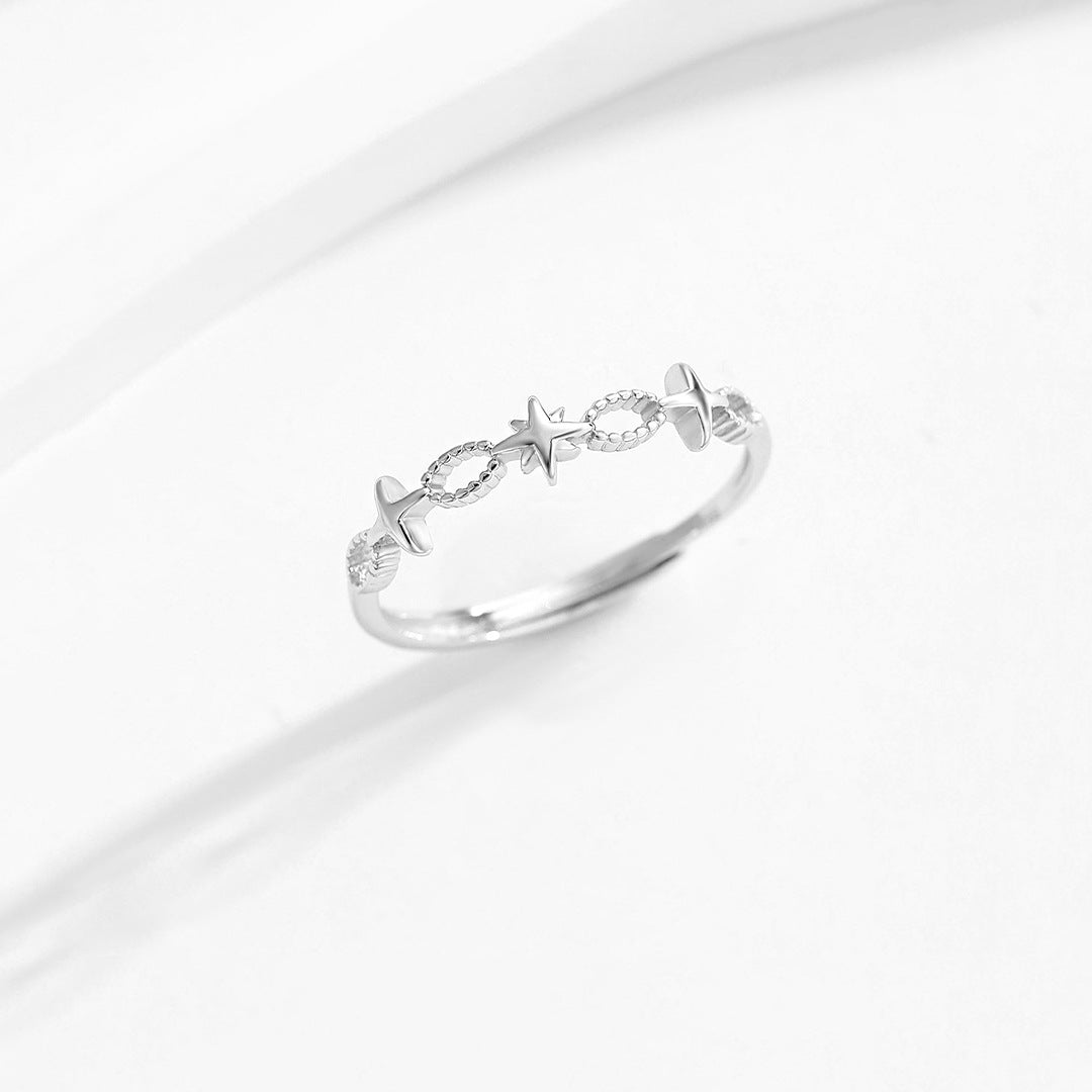 Planderful Sterling Silver Hollow Star Ring For Women Retro Inspired Adjustable Opening Tail