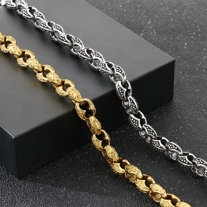 Punk Style Pig Nose Chain – Smeared Dotted Coffee Bean Chain Stainless Steel Men's Bracelet