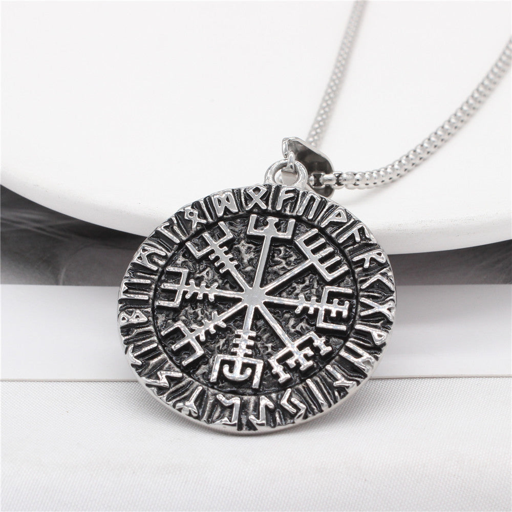 Viking Compass Pendant Unisex Dark Steel Disc With Protection Symbol For Travelers Premium Planderful