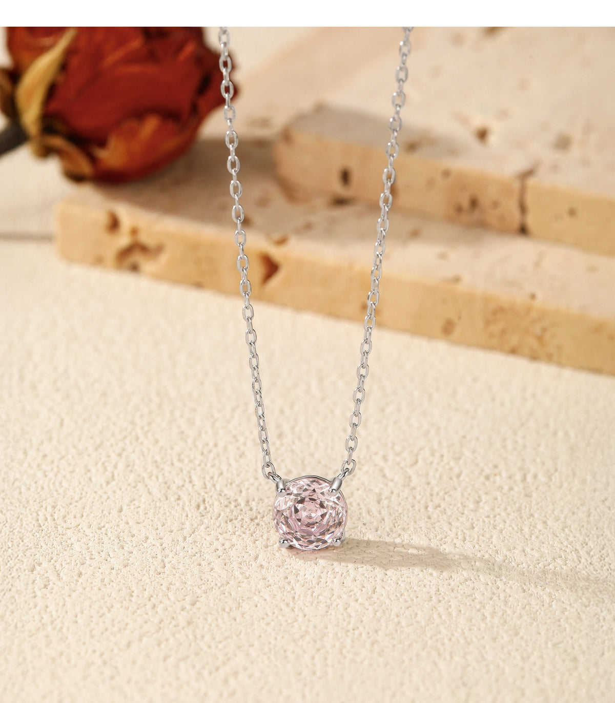 925 Sterling Silver Blush Pink Rose-Cut Zircon Necklace