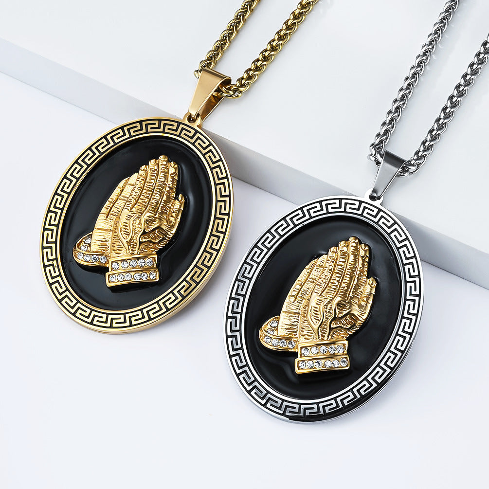 Stainless Steel Prayer Hands Necklace