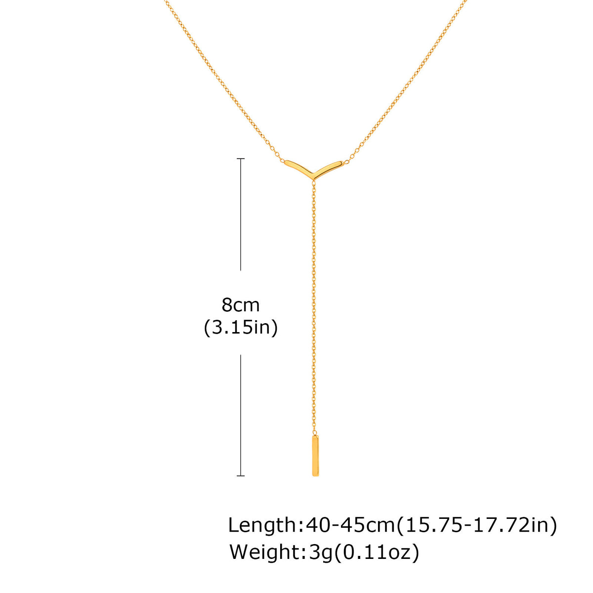 Stainless Steel Flat Cross Chain Y-Shaped Gold-Plated Necklace Women