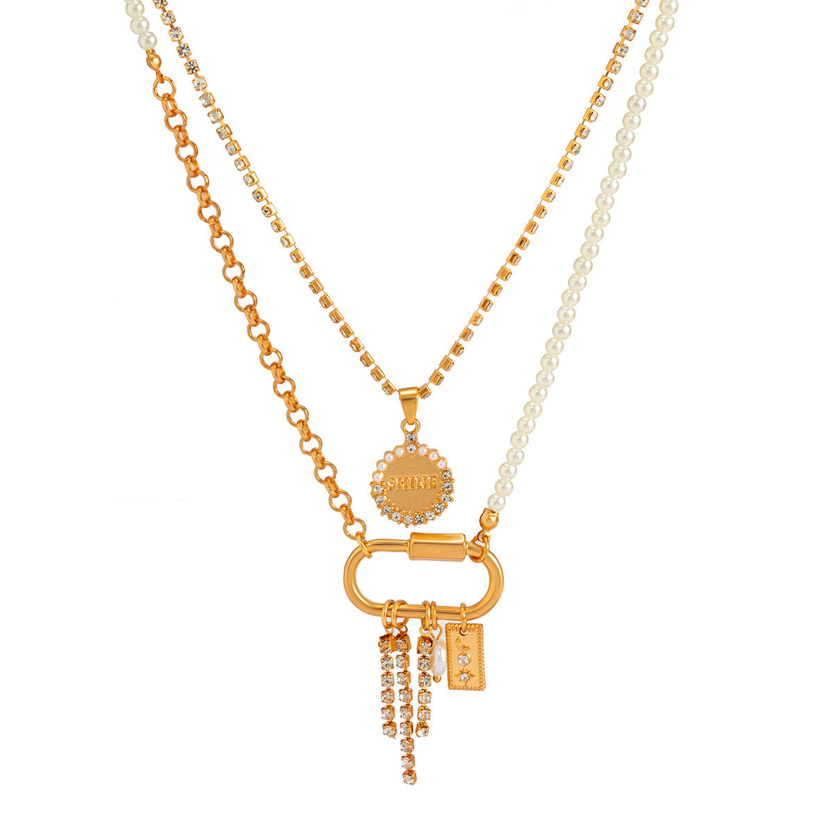 Pearl-Style Toggle Cross Fringe Necklace