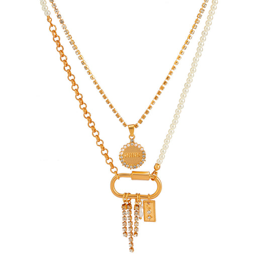 Pearl-Style Toggle Cross Fringe Necklace