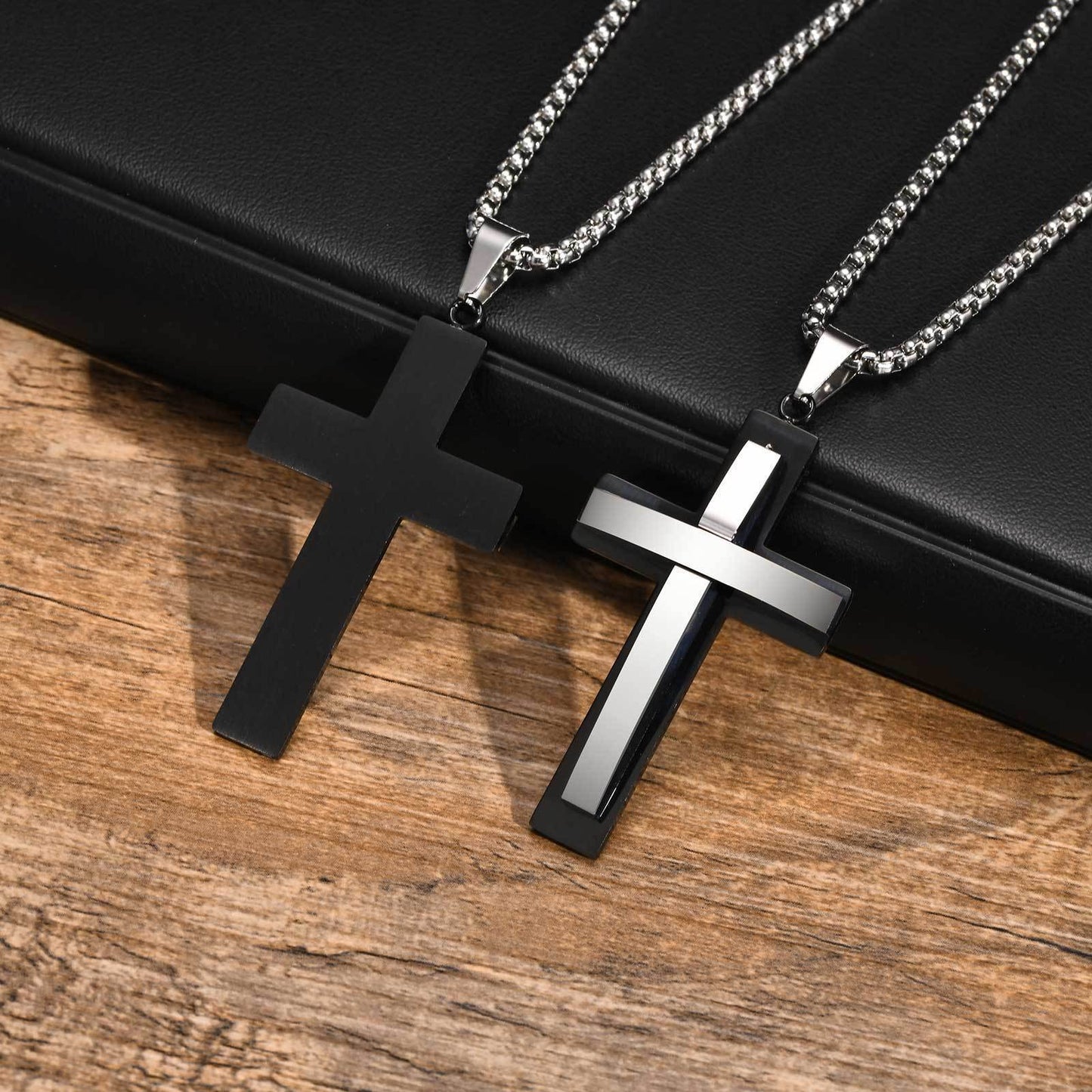 Men's Jewelry Stainless Steel Double Cross Pendant Necklace