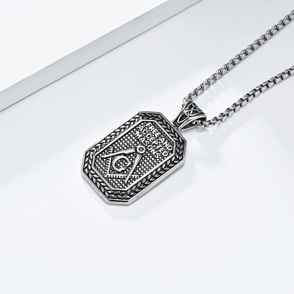 Planderful Titanium Steel Necklace Freemason Pendant For Men Urban Hip Hop Style Jewelry