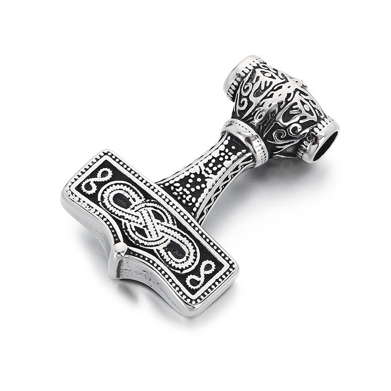 Planderful Thor Hammer Pendant Titanium Wolf Head Bold Men
