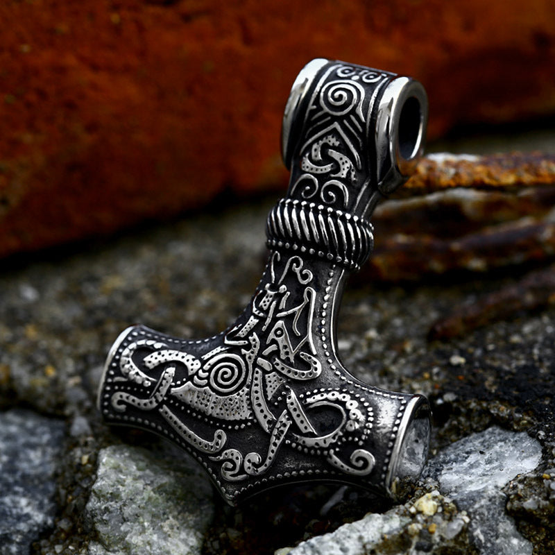 Stainless Steel Thor's Hammer Necklace Pendant – Viking Rune Titanium Steel Pendant