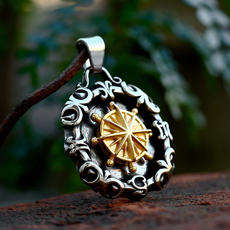 Retro-Inspired HNA Xinghai Titanium Steel Compass Pendant for Men - Wholesale Stainless Steel Electroplated Design