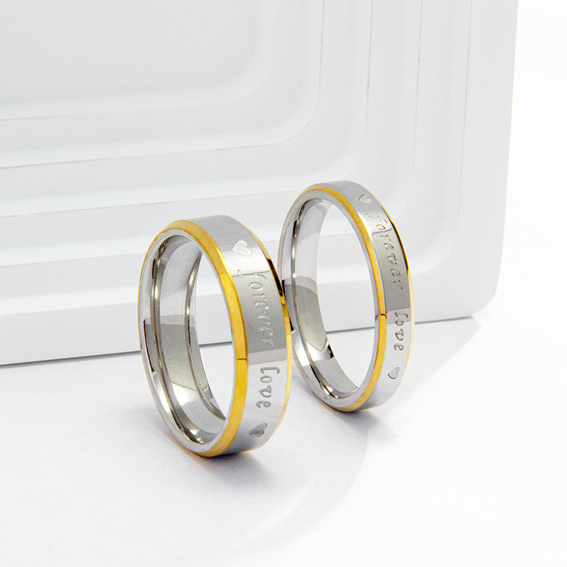 Forever Loves You Japanese and Korean Style Stainless Steel Couple Ring for Men and Women