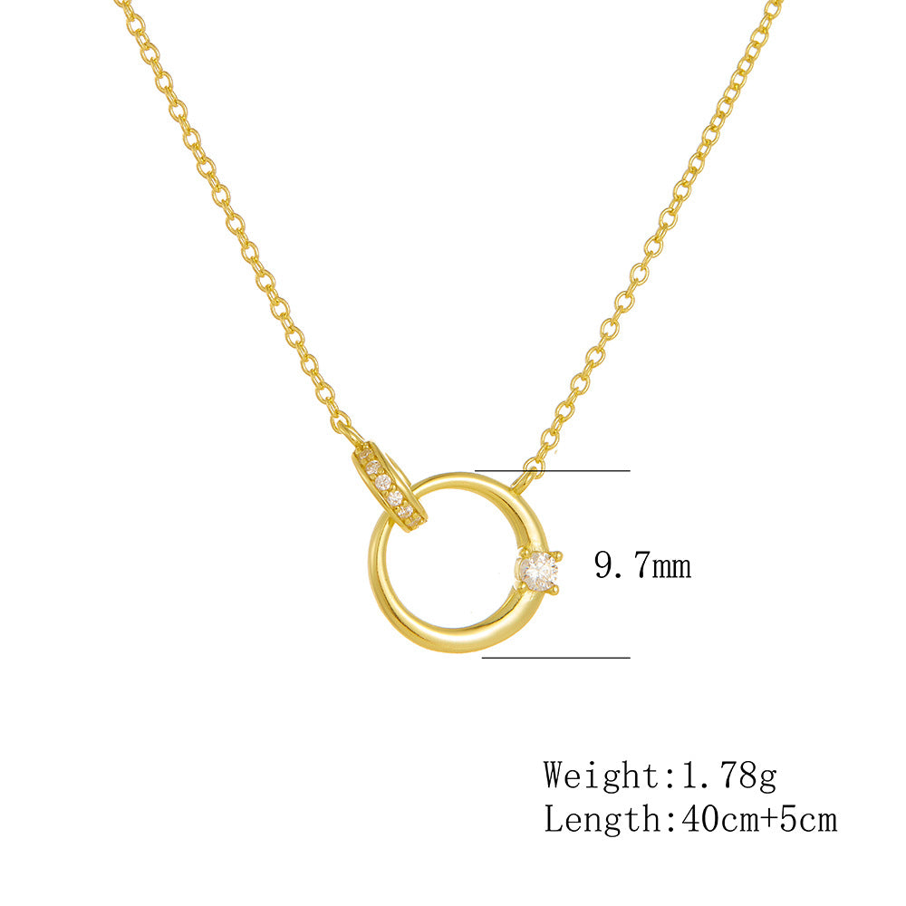 S925 Sterling Silver Micro-Inlaid Zircon Necklace Cross Double Ring Wind