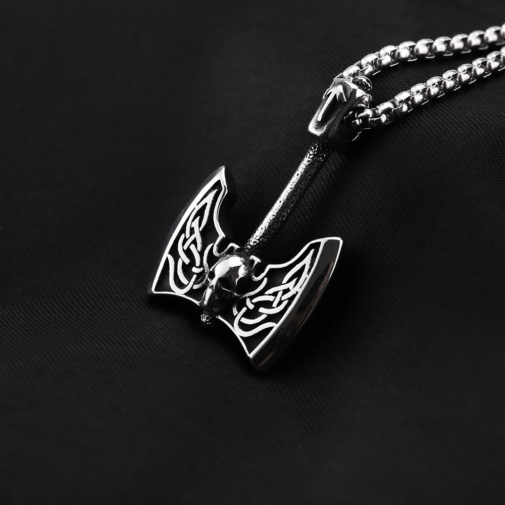 European And American Jewelry Wholesale Titanium Steel Pendant Men's Stainless Steel Necklace Retro Viking Tomahawk