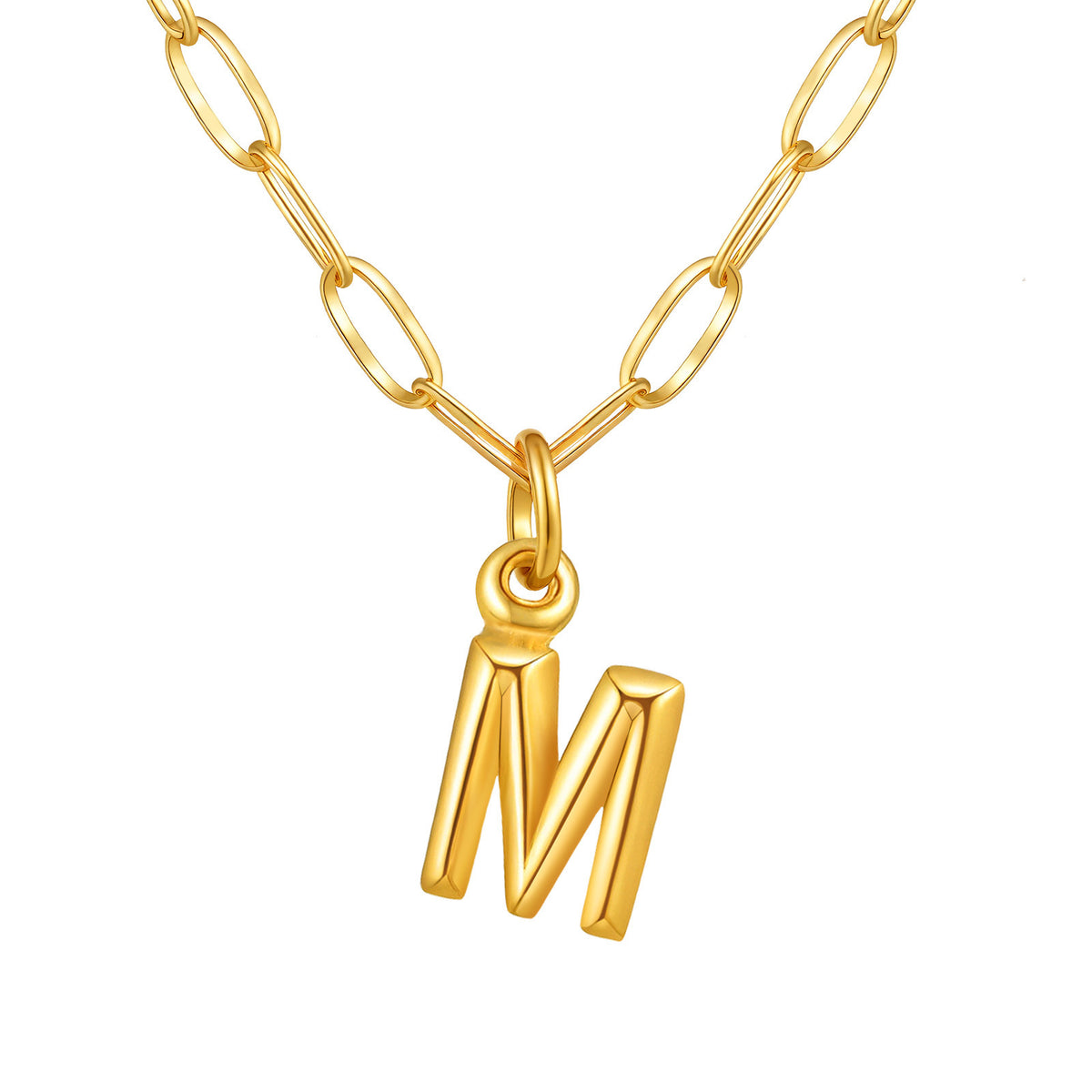 Stainless Steel Small Square Chain – Three-Dimensional Letter Necklace – Gold