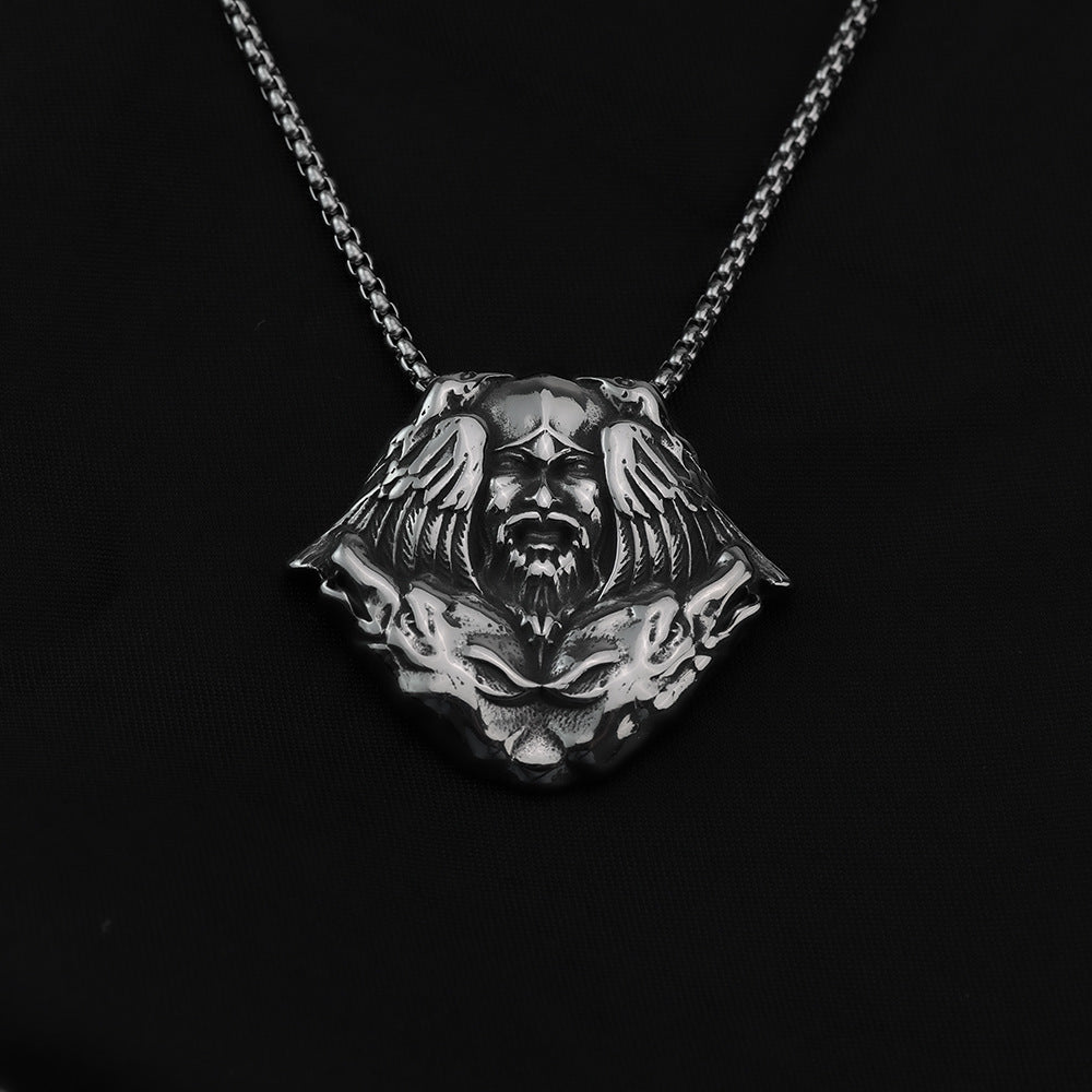 Vintage Viking Wolf Stainless Steel Men's Pendant Necklace