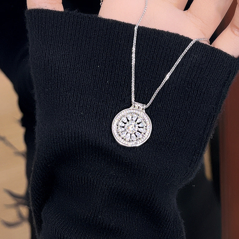 Guochao Hollow Auspicious Eight Treasures Compass Necklace Women's S925 Sterling Silver Clavicle Chain