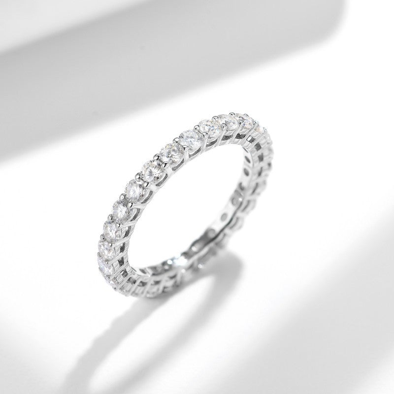 Planderful Moissanite Ring 2.5mm Row Sterling Silver 18K Gold Plated Sparkling Versatile Stacking Wedding Band For Her