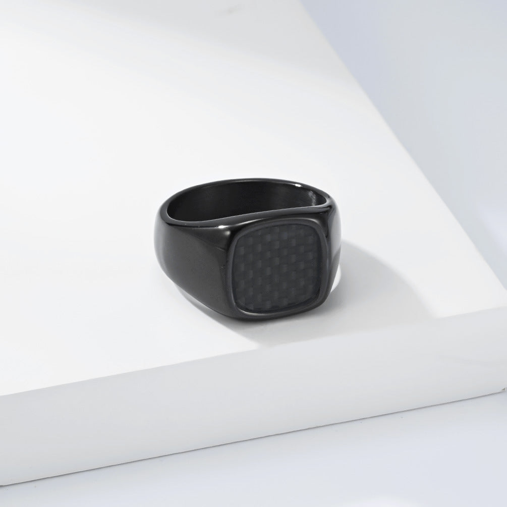Minimalist Stainless Steel Carbon Fiber Ring Men's