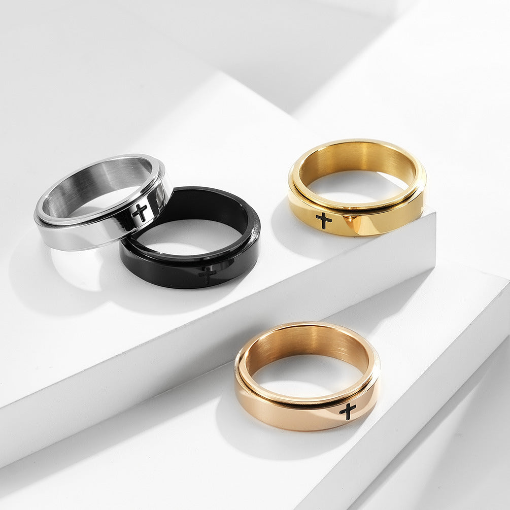 Planderful Rotating Cross Ring Steel Unisex Jewelry For European And American Weddings And Engagements Statement