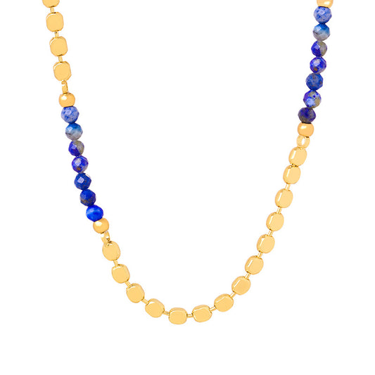 Luxurious Handcrafted Blue Beaded Stone Necklace with Titanium Gold Plating