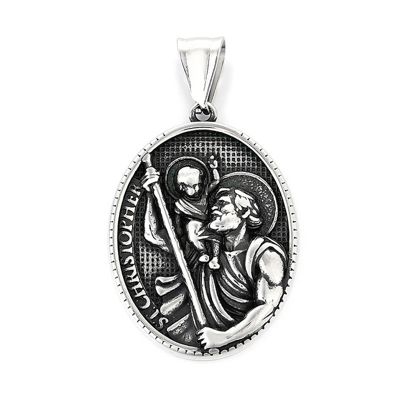 Punk Retro Maria Stainless Steel Men's Round Pendant - Planderful Everyday Genie Collection