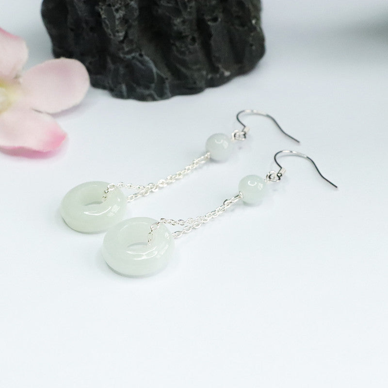 925 Sterling Silver Jadeite Peace Ring Hook Earrings