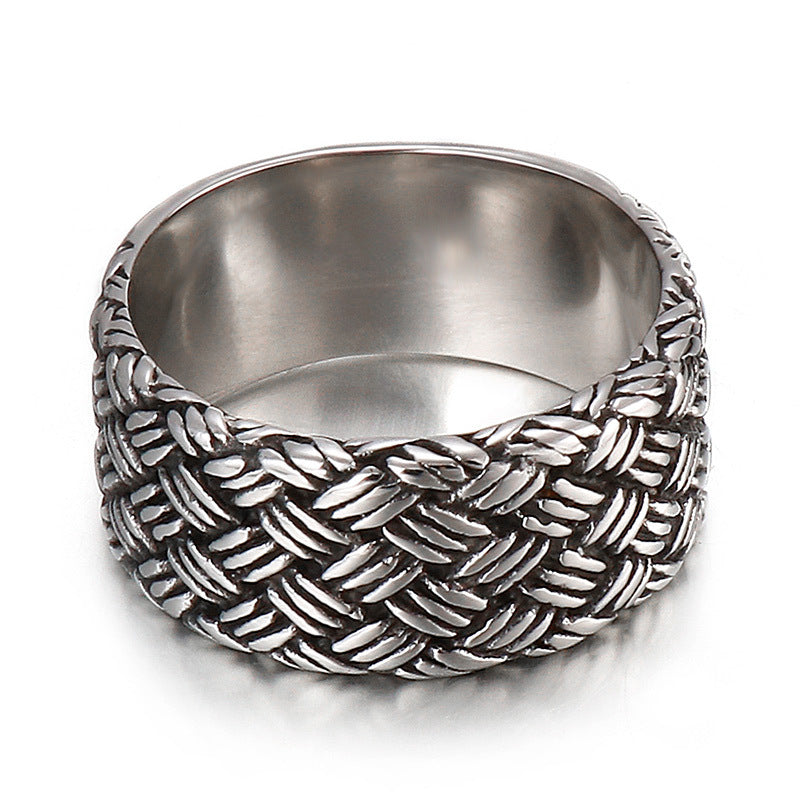 Personalized Punk Retro Woven Pattern Titanium Steel Ring for Men - Wholesale Stainless Steel Jewelry from European and American Manufacturers