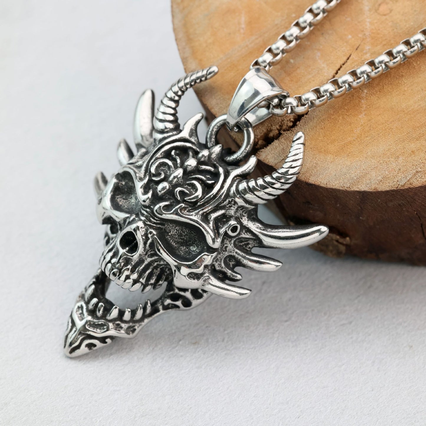 Planderful Horn Prajna Necklace For Men Ghost Mask Pendant Steel Durable Adventure Ready