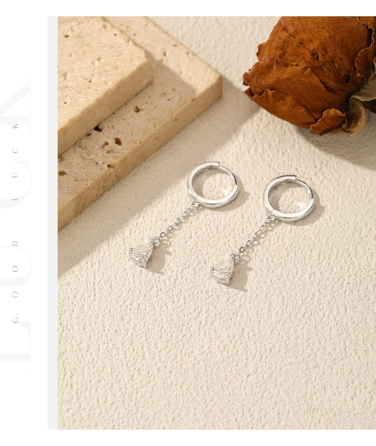 925 Sterling Silver Tassel Chain Teardrop Moissanite Earrings