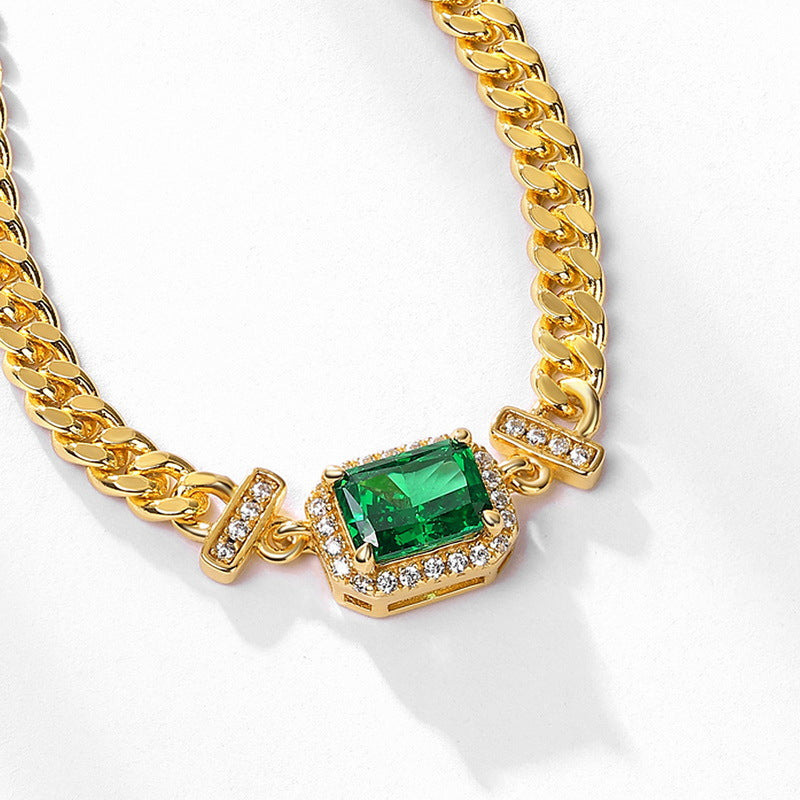 S925 Sterling Silver Gold-Plated High-Carbon Stone Signature Necklace
