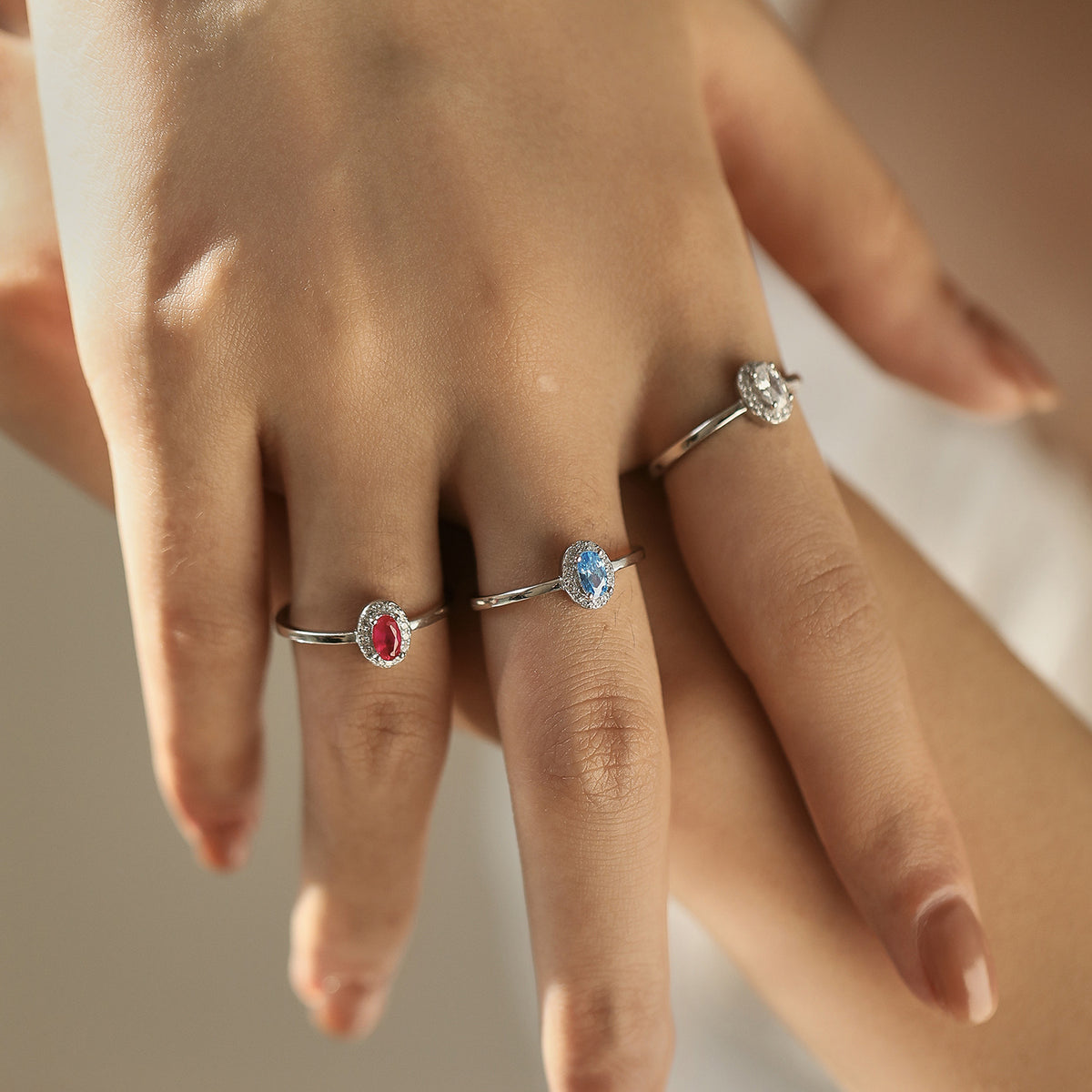 925 Sterling Silver Multicolor Oval Stone Ring