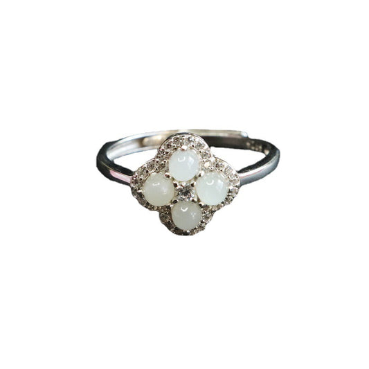 Fortune's Favor Silver Jade Clover Ring