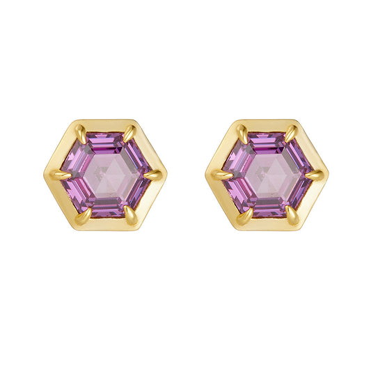 Geometric Hexagonal Amethyst Zircon Sterling Silver Stud Earrings 'S Color