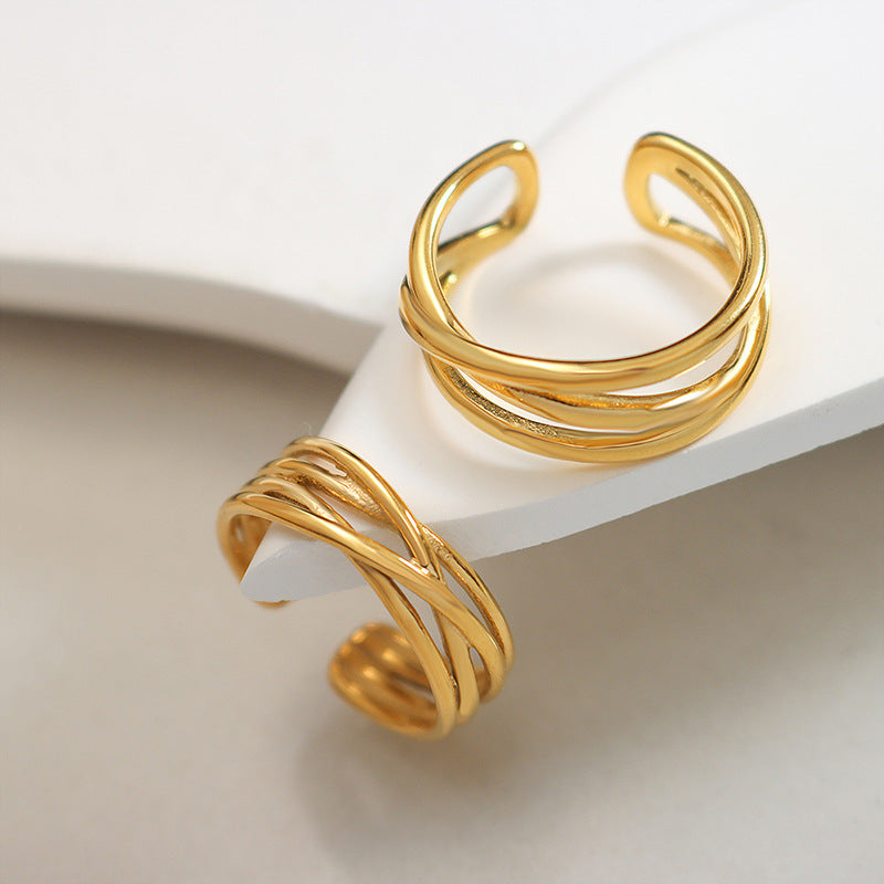 Romantic European and American Cross C-shaped Open Ring Set with Wind-Resistant Stacked Rings - Couple's Eternal Love Ring