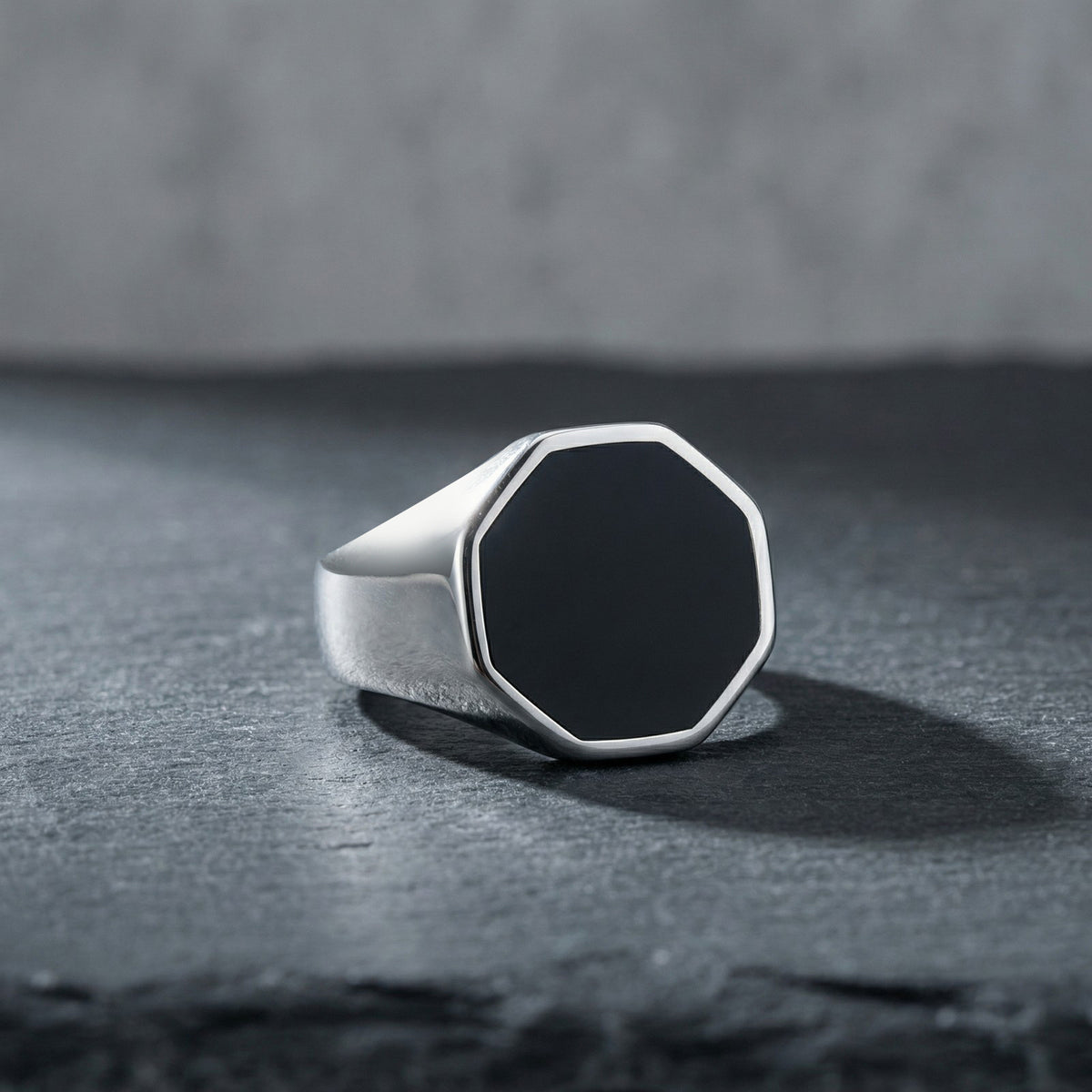 Men's Punk Stainless Steel Hexagonal Drop Vinyl Ring