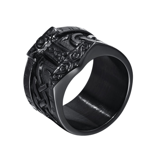 Cross-Border Fashion Jewelry Wholesale Stainless Steel Raytheon Hammer Celtic Knot Ring for Men