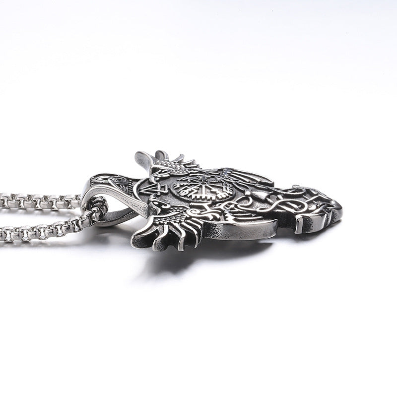 Steel Necklace – Vintage Odin Mounts Double Crow Pendant For Men And Women Norse Mythology Jewelry Gift