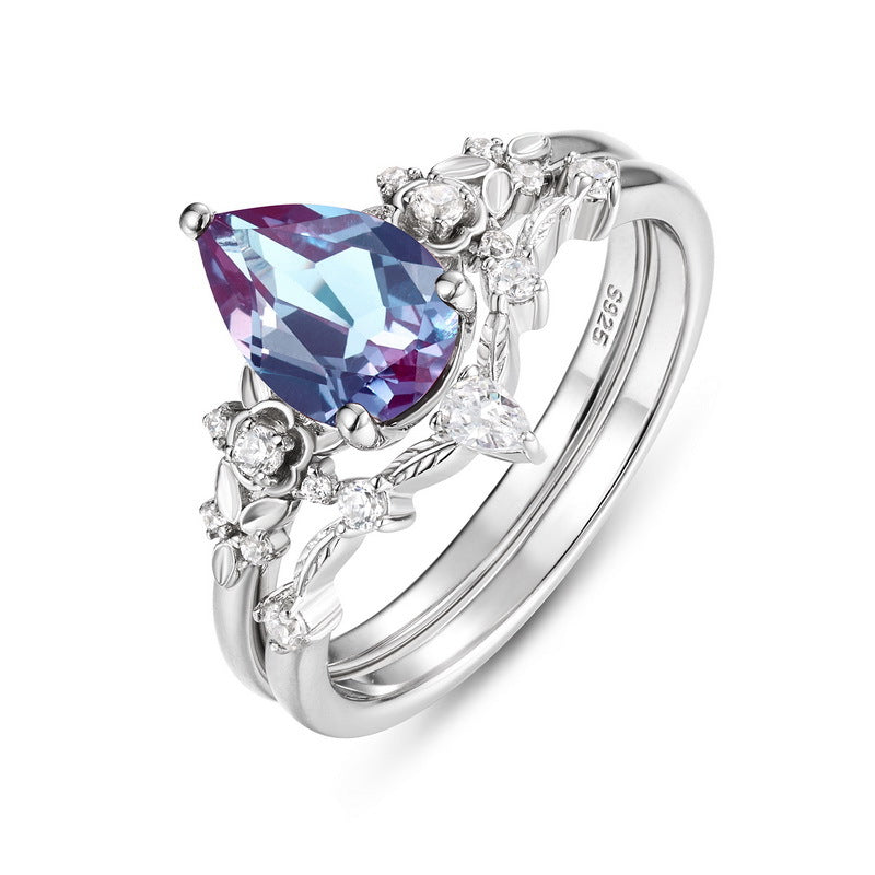 Planderful Jewelry Alexandrite Ring in Sterling Silver, Pear Shape Gemstone Size 6