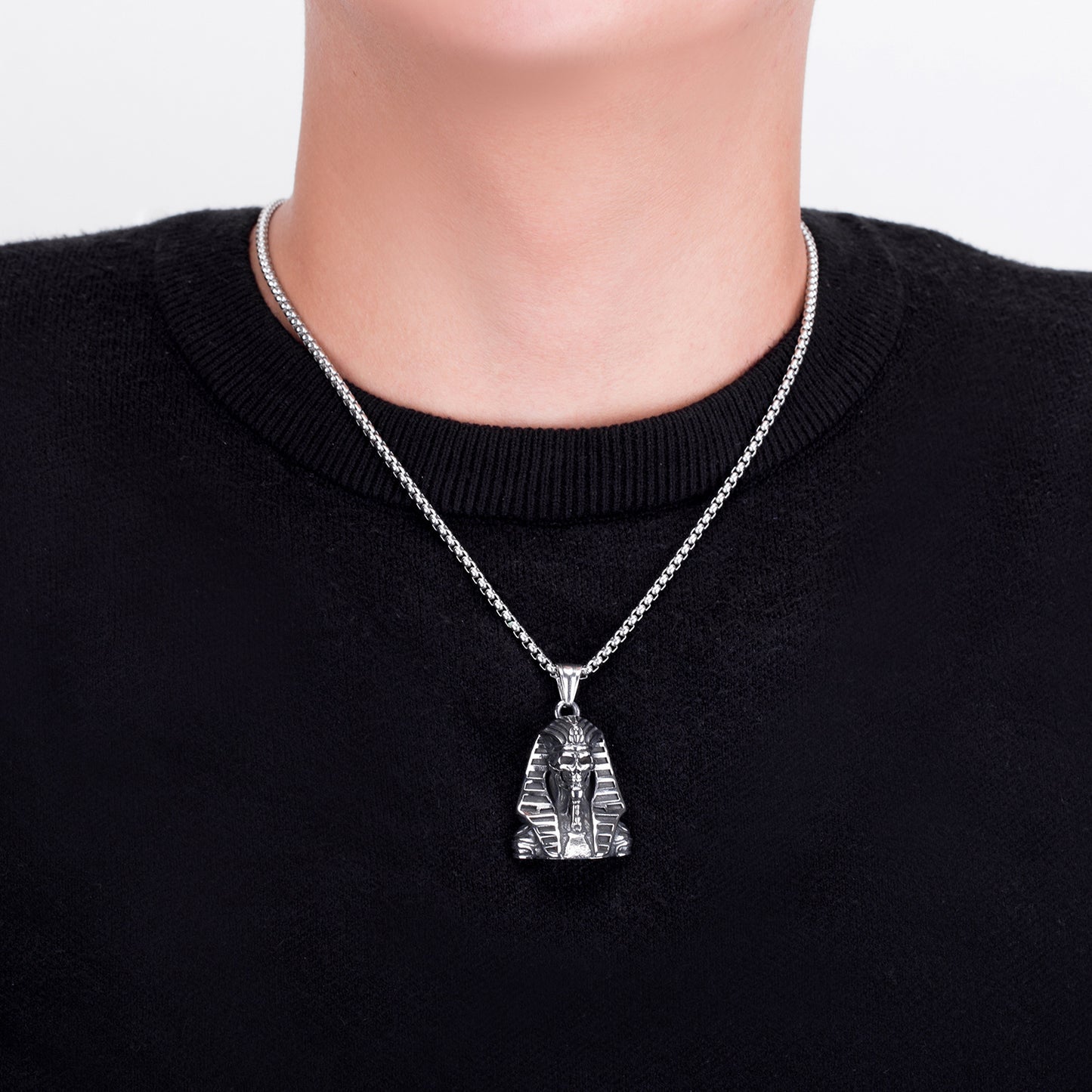 Steel Necklace – Vintage Egyptian Pharaoh Sphinx Pendant For Statement Style And Bold Presence