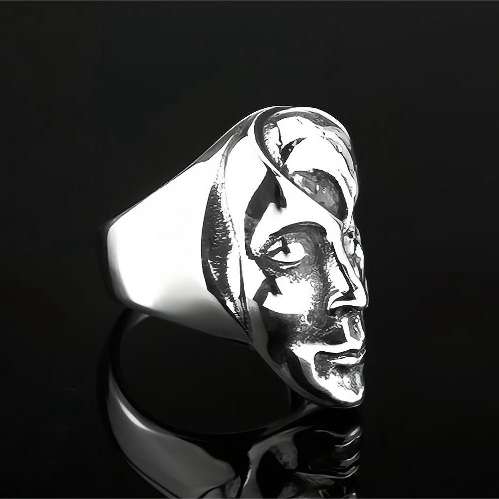 European And American Jewelry Men's Stainless Steel Ring Relief Punk Half Skull Face Retro Personalized Ring