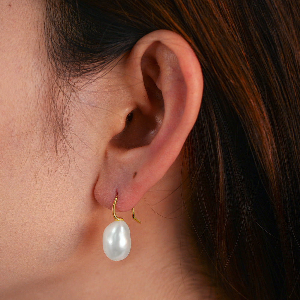 Planderful S925 Sterling Silver Baroque Pearl Earrings for Women Elegant Irregular Natural Pearl Ear Hook Jewelry