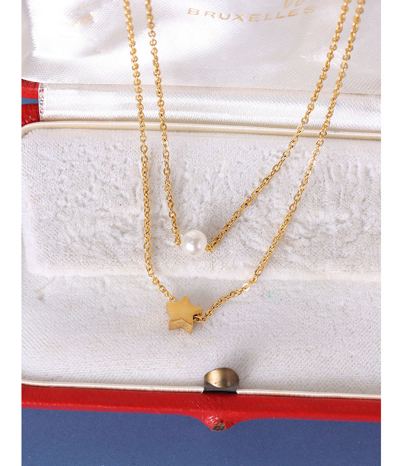 Golden Star Pearl Pendant Necklace - Fashion Jewelry for Women