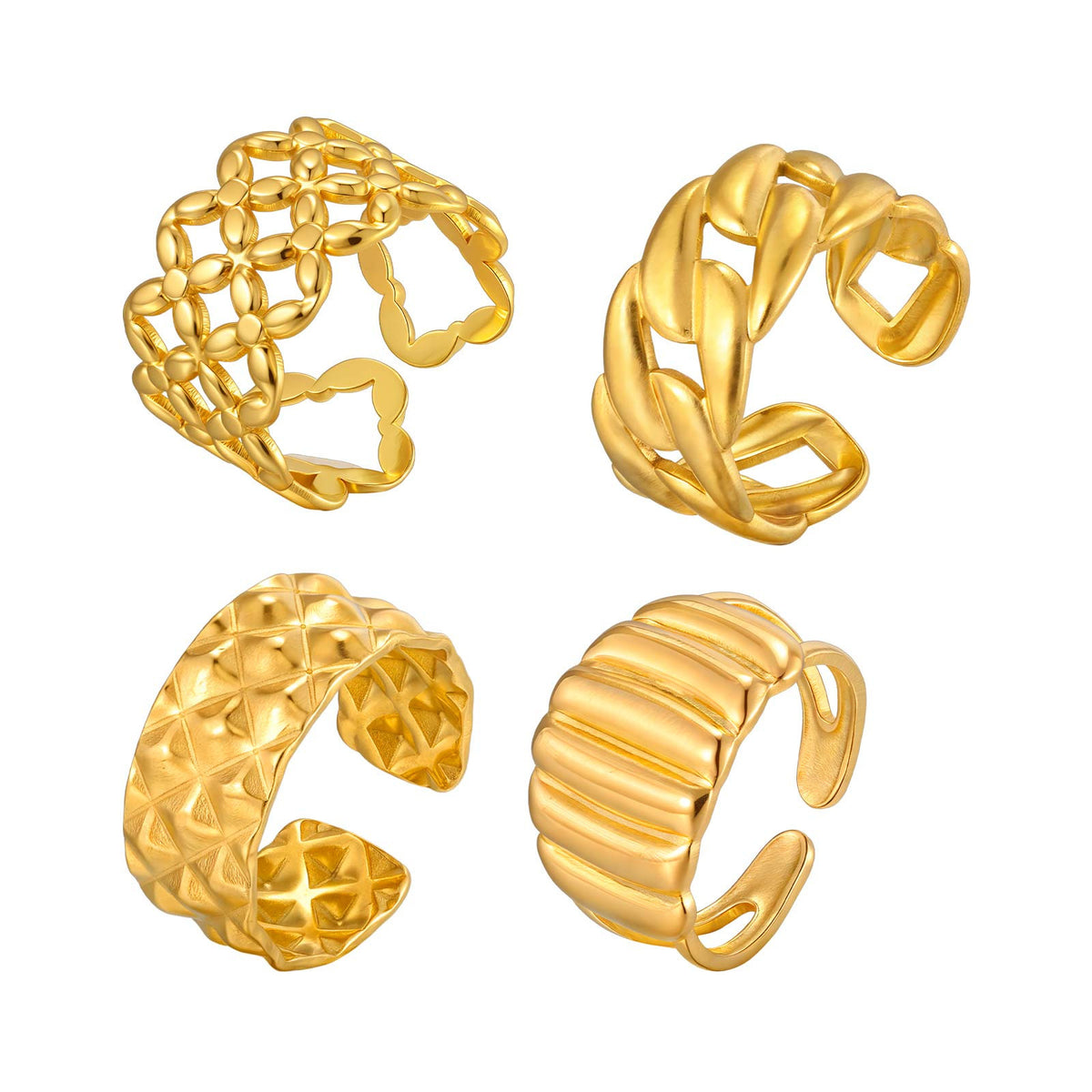 Stainless Steel Lines Folded Rhombus Geometric Irregular Opening Ring