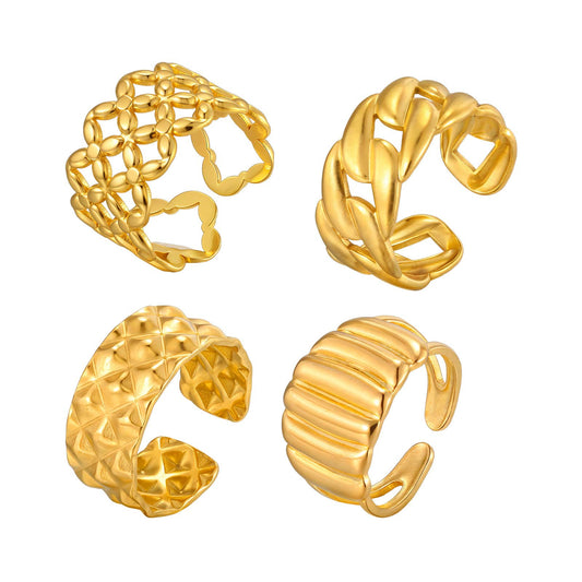 Stainless Steel Lines Folded Rhombus Geometric Irregular Opening Ring