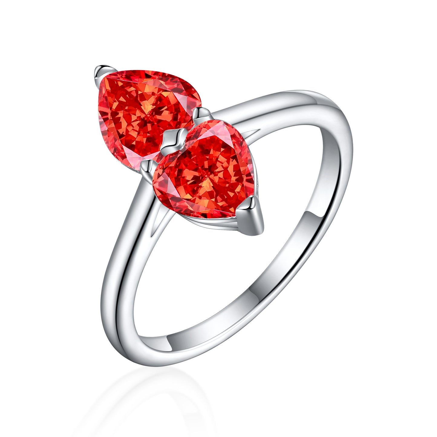 New S925 Sterling Silver Double Heart Love Ring with Zircon