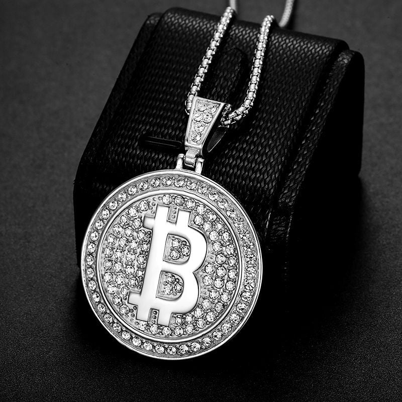 Bitcoin B Pendant Necklace By Planderful Everyday Genie Gold Plated Steel West Coast Hip Hop Style For Crypto Fans